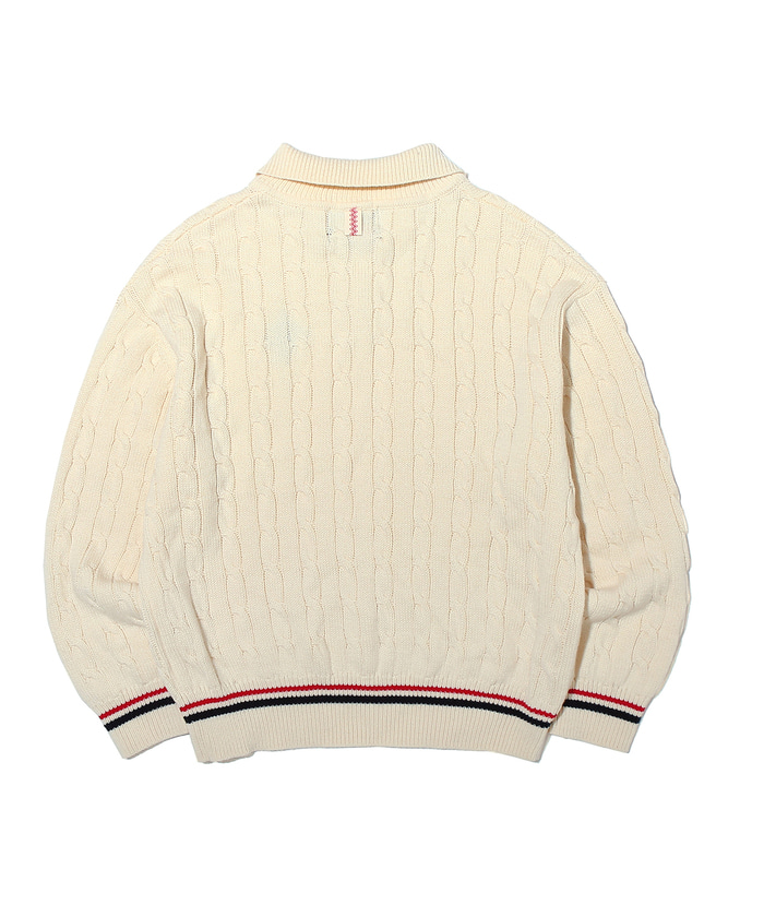 Wool Collar Cable Knit Ivory