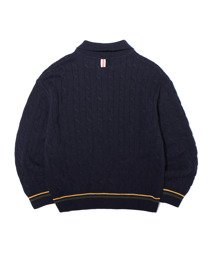 Wool Collar Cable Knit Navy