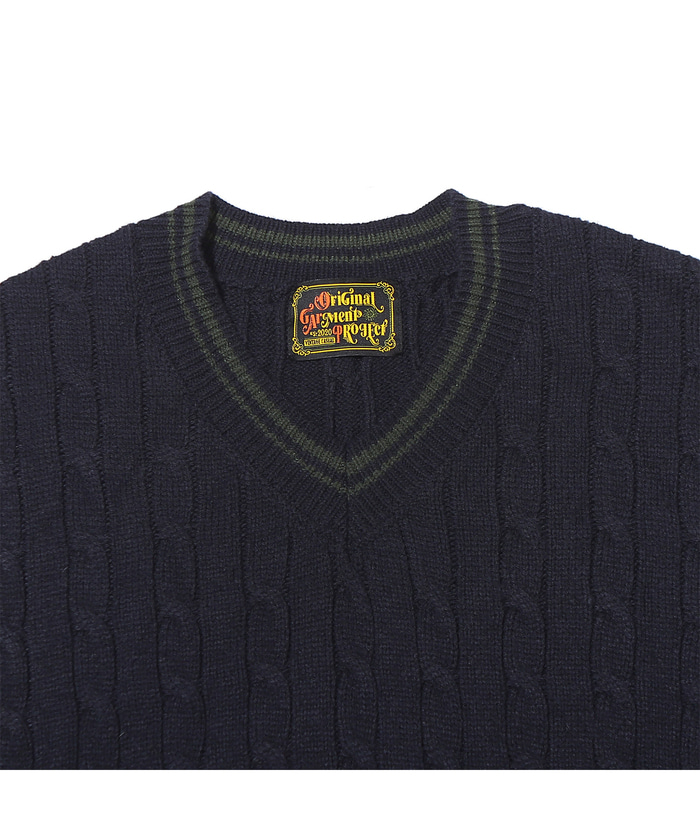 Wool Logo Cable Vest Navy