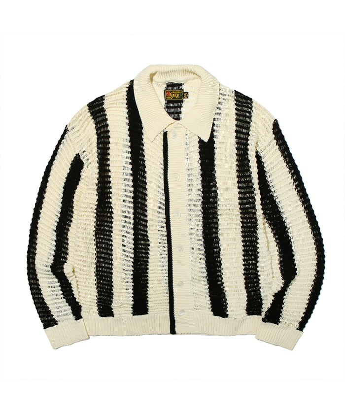 Stripe Netted Cotton Cardigan Black