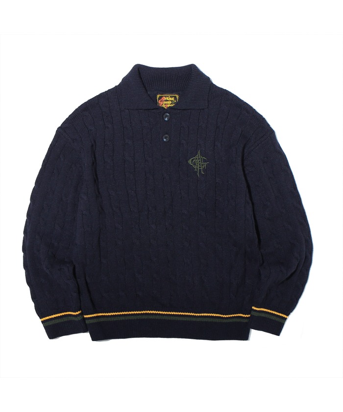 Wool Collar Cable Knit Navy