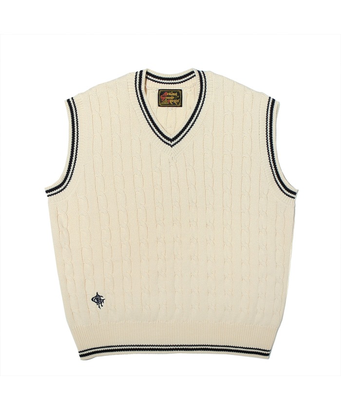 Wool Logo Cable Vest Ivory